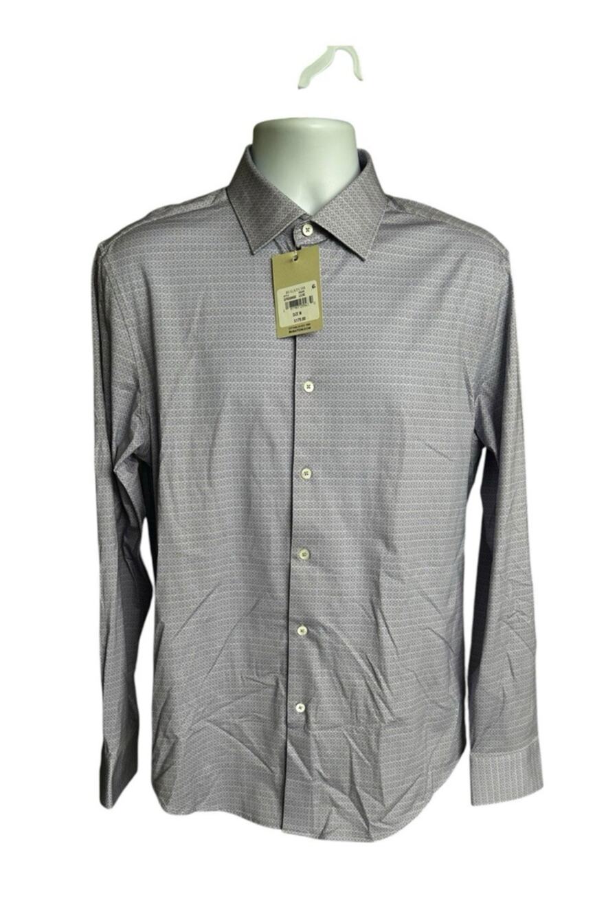 New Bugatchi Shirt Lilac Ooohcotton 8-WayStretch Button Down Geometric Medium